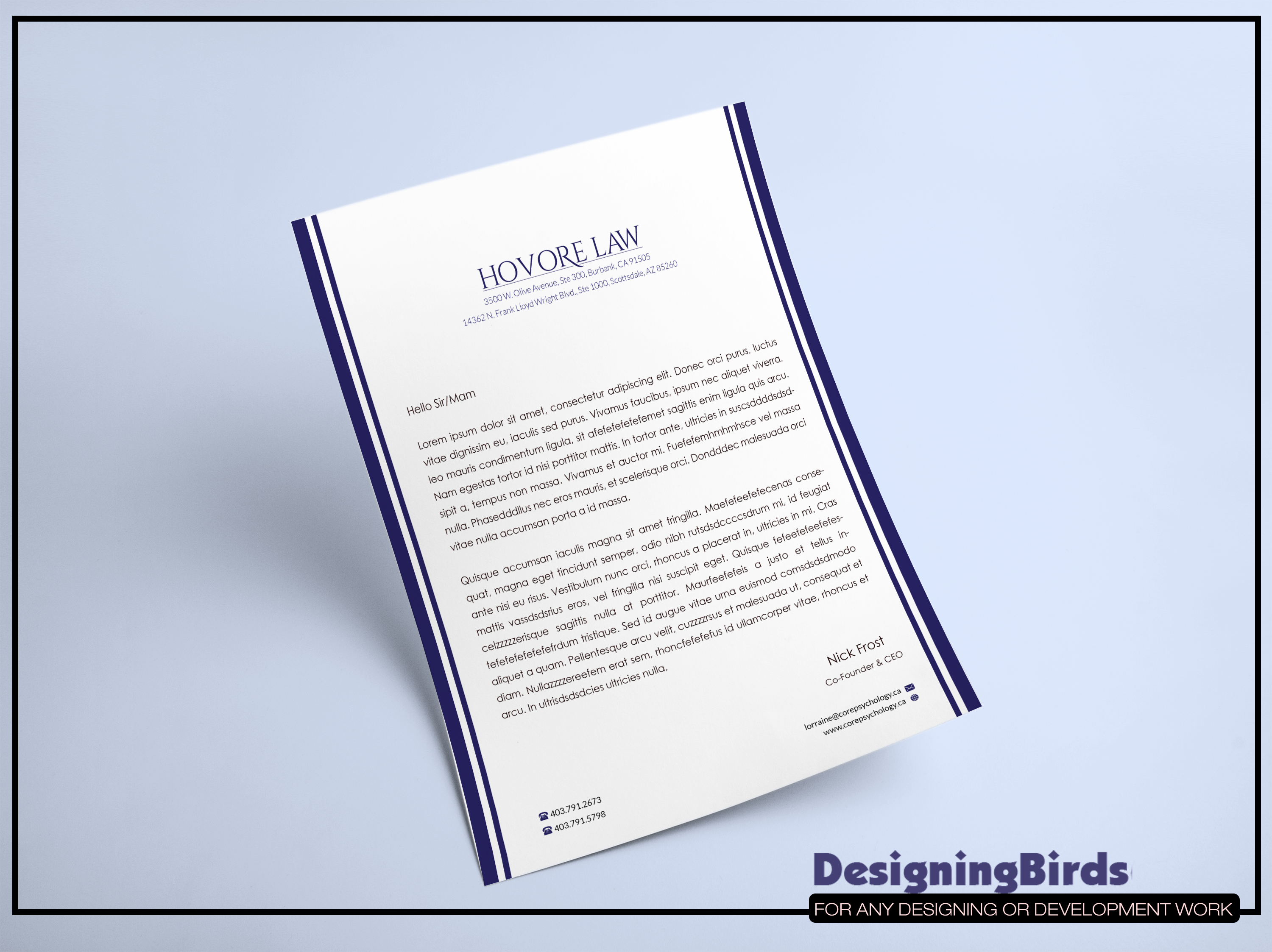 Stationery Design by Designing Birds for Powers & Hovore | Design #22581291