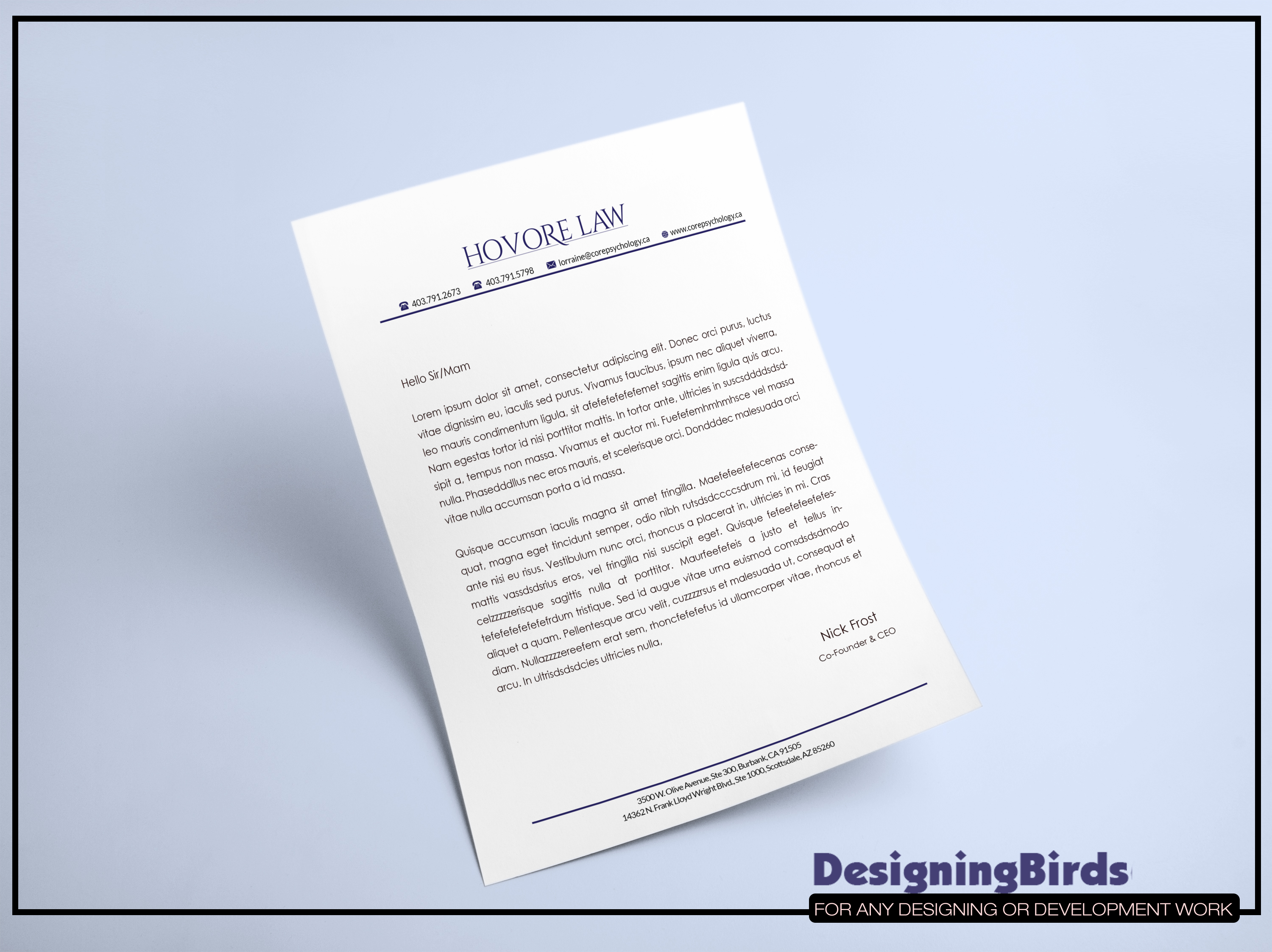Stationery Design by Designing Birds for Powers & Hovore | Design #22581519