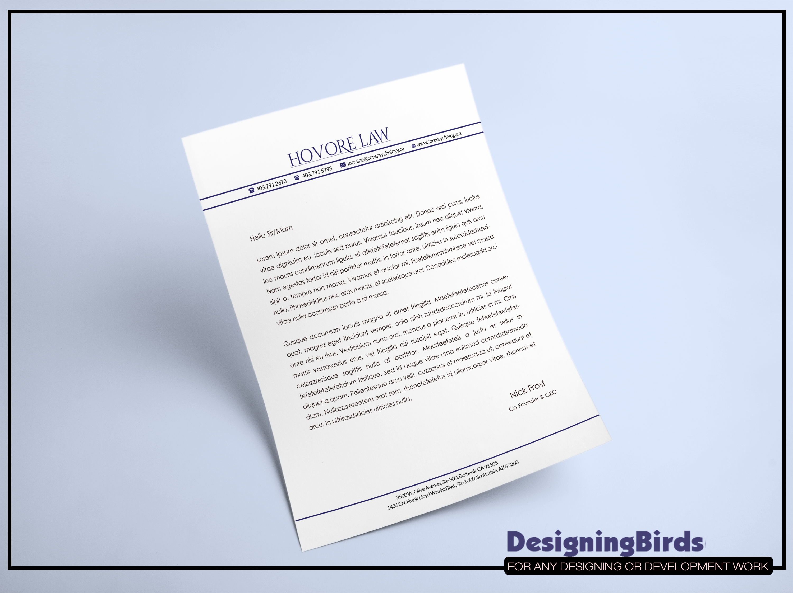 Stationery Design by Designing Birds for Powers & Hovore | Design #22581523