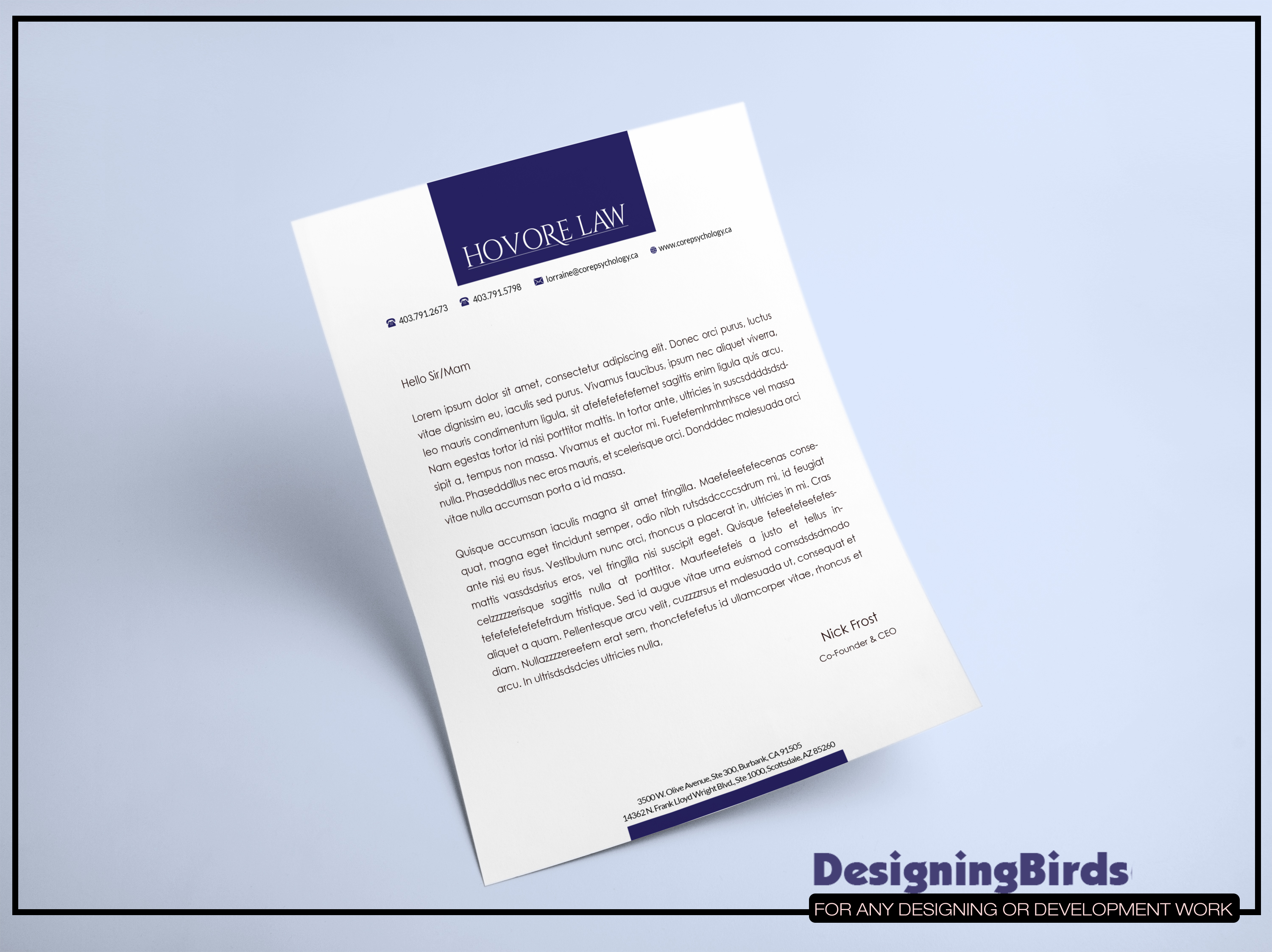 Stationery Design by Designing Birds for Powers & Hovore | Design #22585035