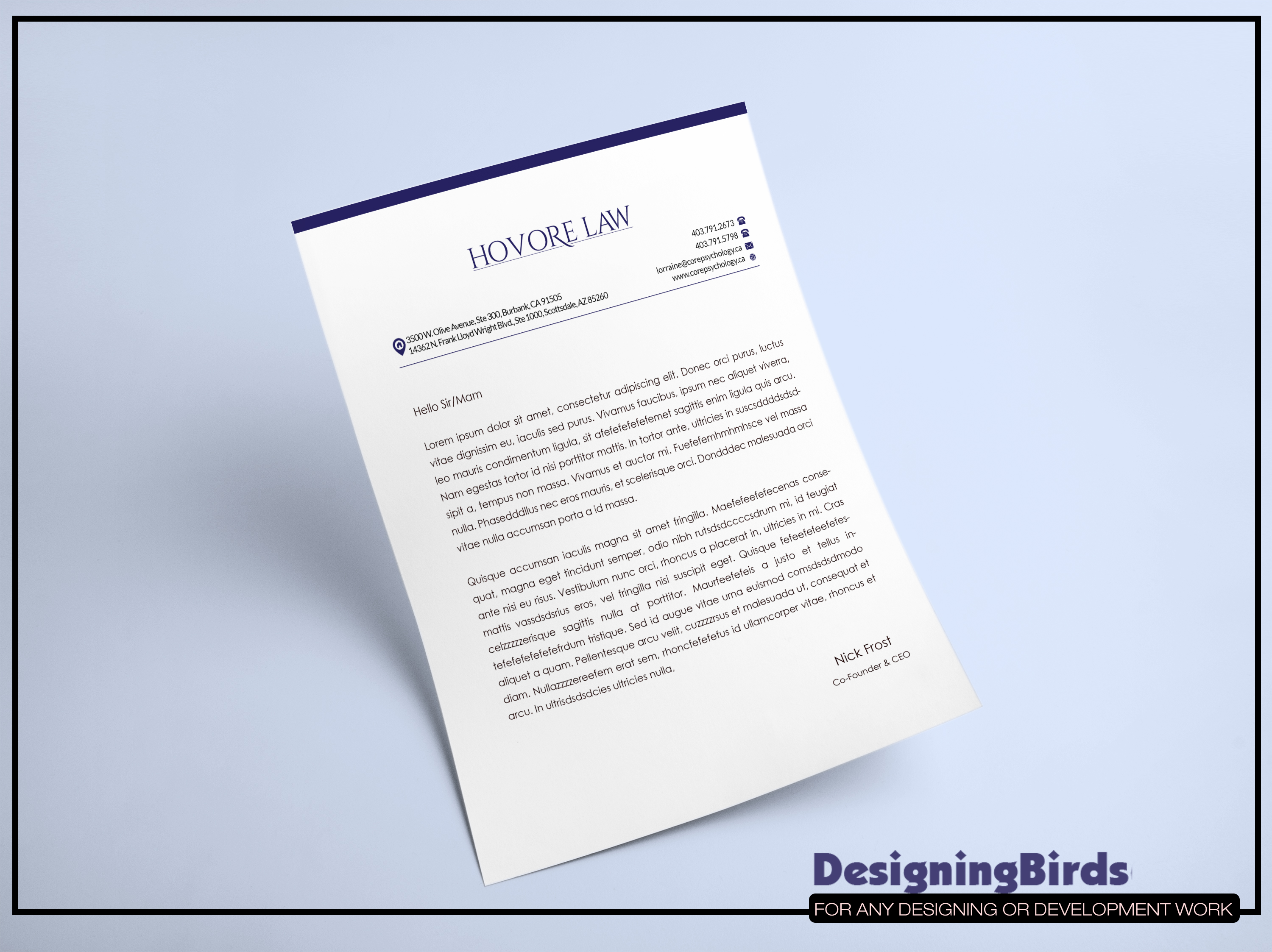 Stationery Design by Designing Birds for Powers & Hovore | Design #22586786