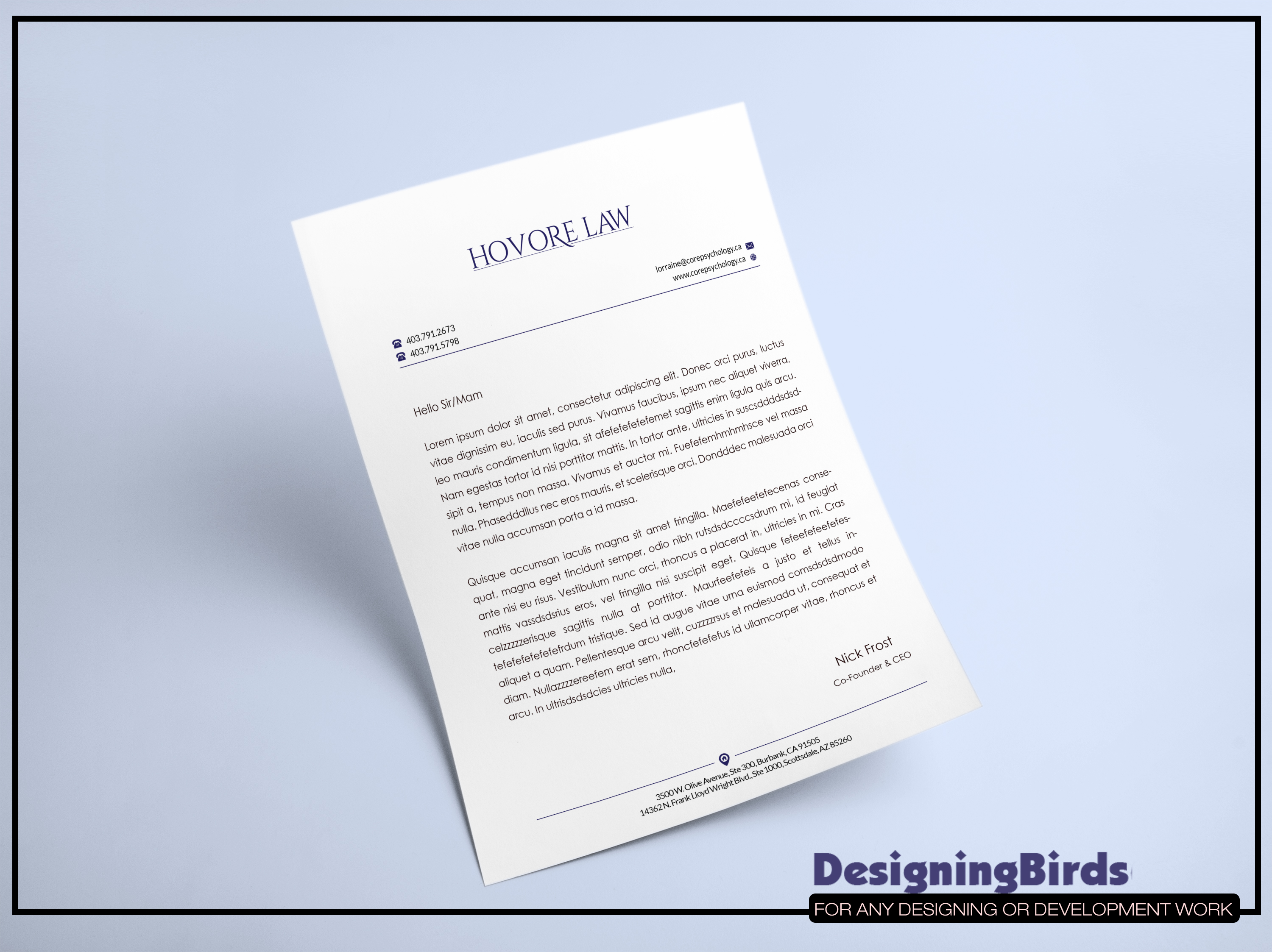 Stationery Design by Designing Birds for Powers & Hovore | Design #22587022
