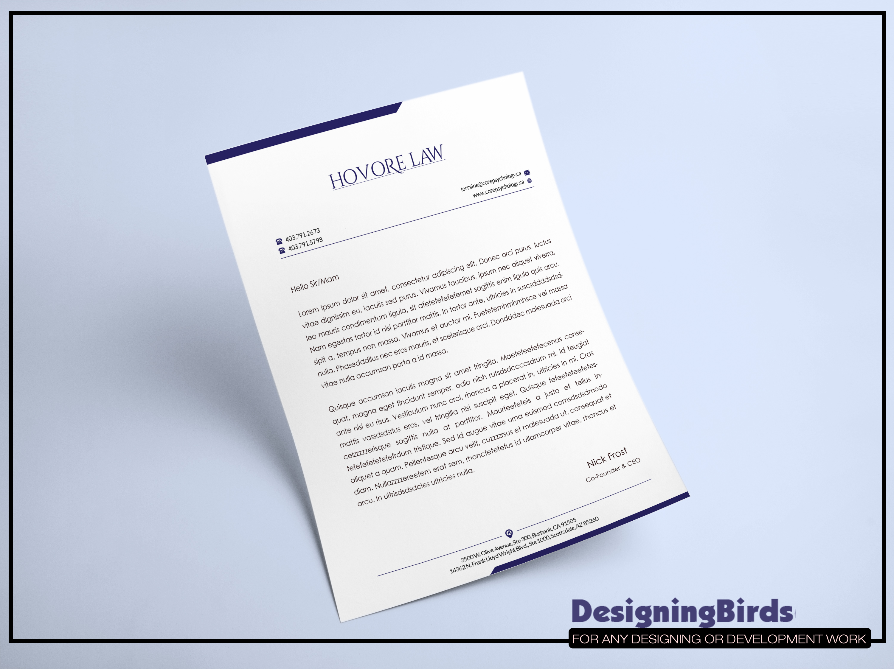 Stationery Design by Designing Birds for Powers & Hovore | Design #22587023