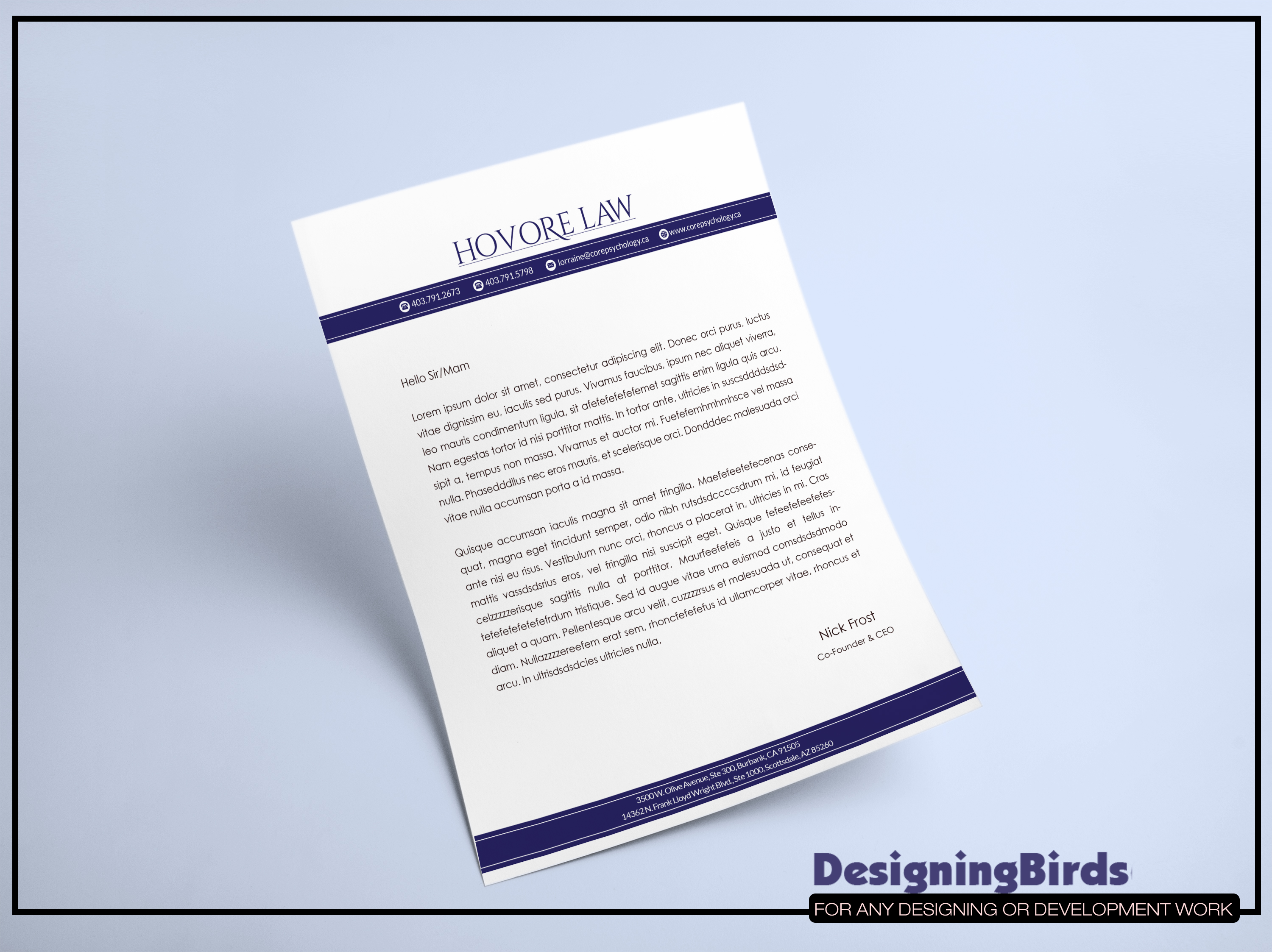 Stationery Design by Designing Birds for Powers & Hovore | Design #22590605
