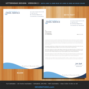 Letterhead Design by Expert Designer for Sean P. Kelly Pool Service | Design: #22566899