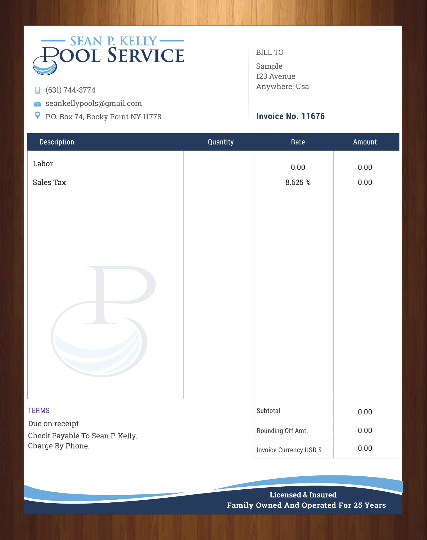 Letterhead Design by HarmiDesigning for Sean P. Kelly Pool Service | Design #22558380