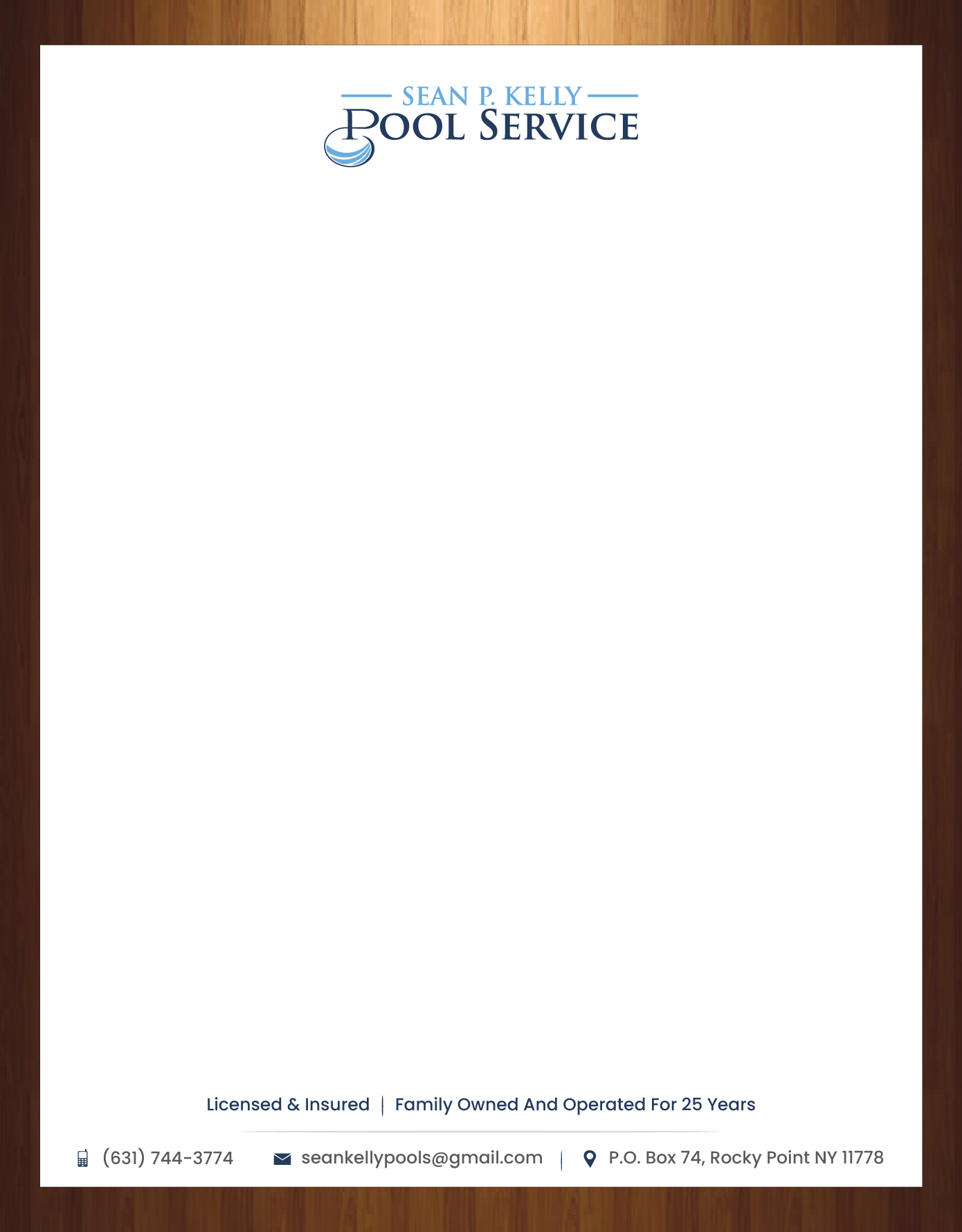 Letterhead Design by harmi_199 for Sean P. Kelly Pool Service | Design #22562486