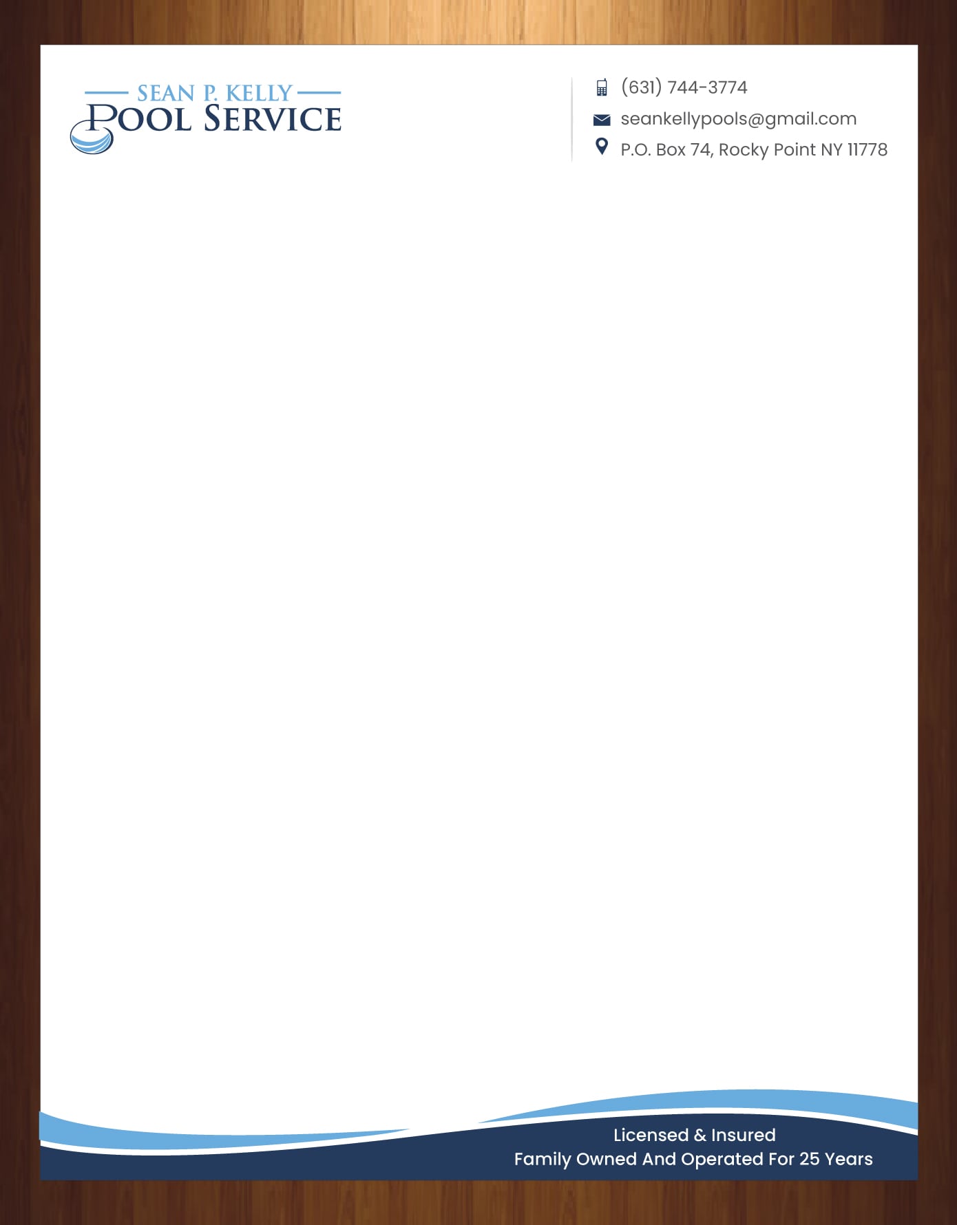 Letterhead Design by harmi_199 for Sean P. Kelly Pool Service | Design #22562489