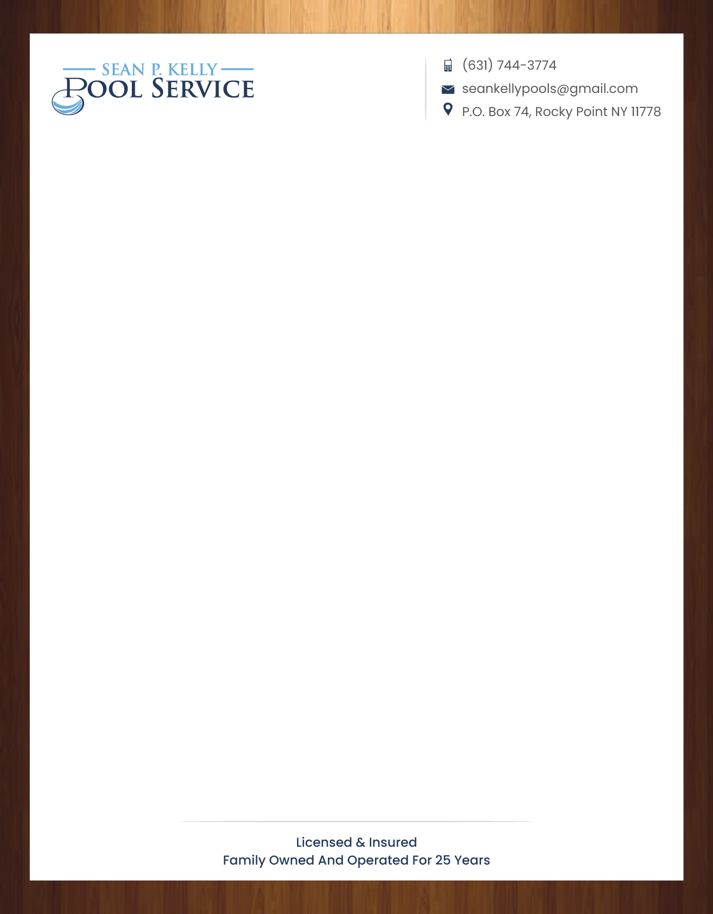 Diseño de Membrete por HarmiDesigning para Sean P. Kelly Pool Service | Diseño #22562680