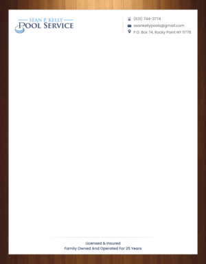 Diseño de Membrete por HarmiDesigning para Sean P. Kelly Pool Service | Diseño: #22562680