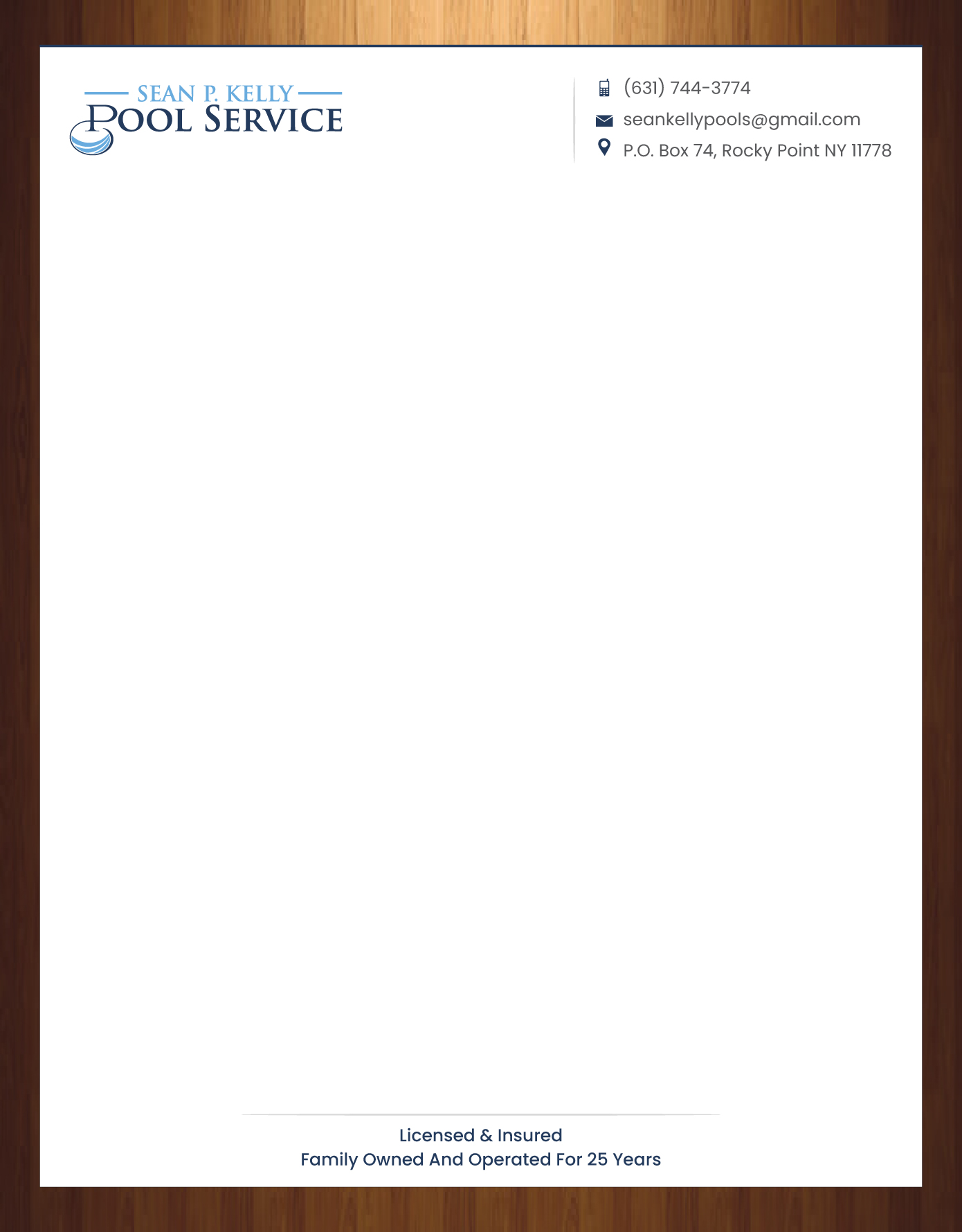 Letterhead Design by HarmiDesigning for Sean P. Kelly Pool Service | Design #22562681