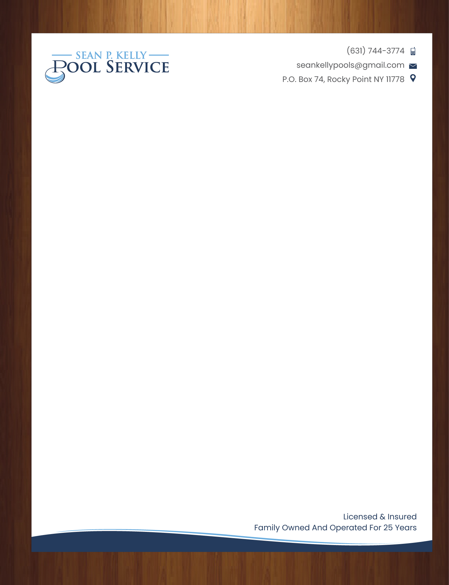 Letterhead Design by harmi_199 for Sean P. Kelly Pool Service | Design #22571638
