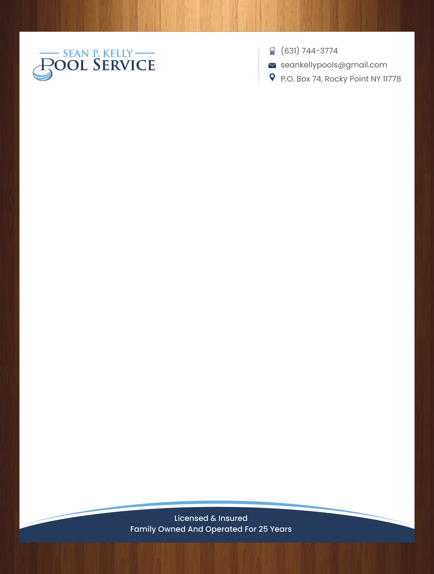 Letterhead Design by harmi_199 for Sean P. Kelly Pool Service | Design #22571639