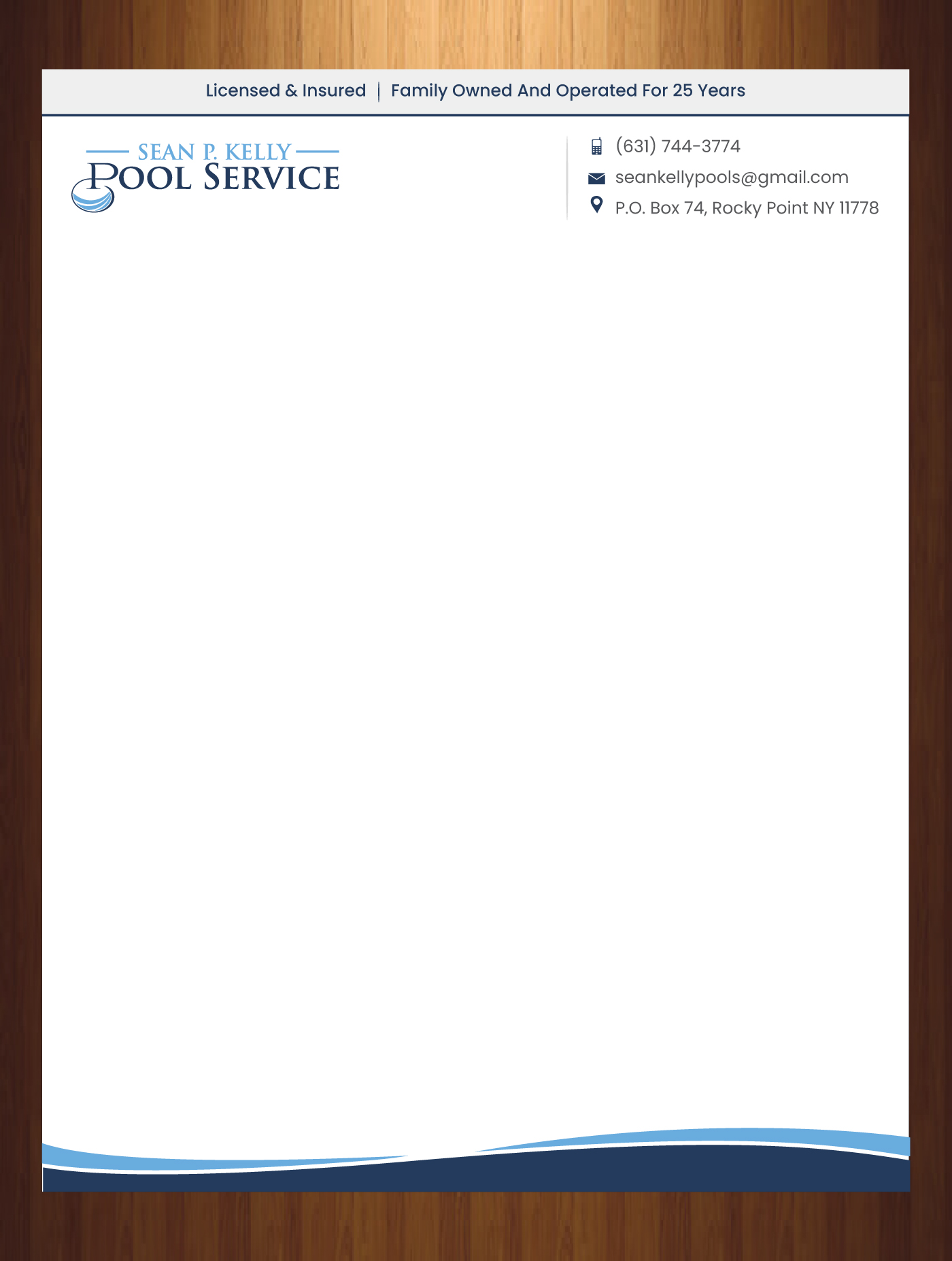 Diseño de Membrete por HarmiDesigning para Sean P. Kelly Pool Service | Diseño #22571642