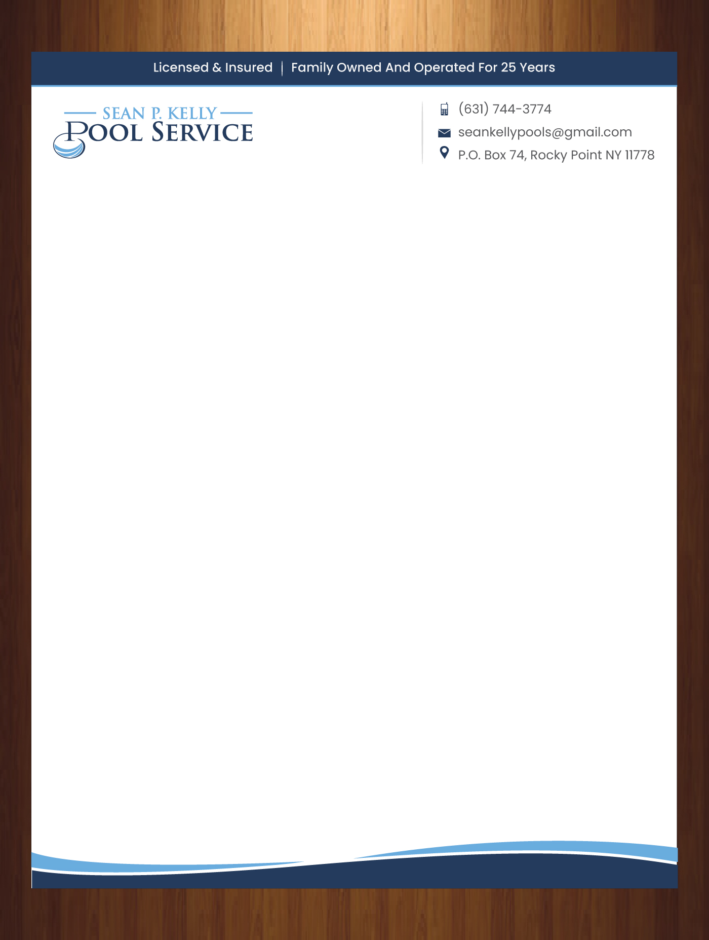 Diseño de Membrete por HarmiDesigning para Sean P. Kelly Pool Service | Diseño #22571643