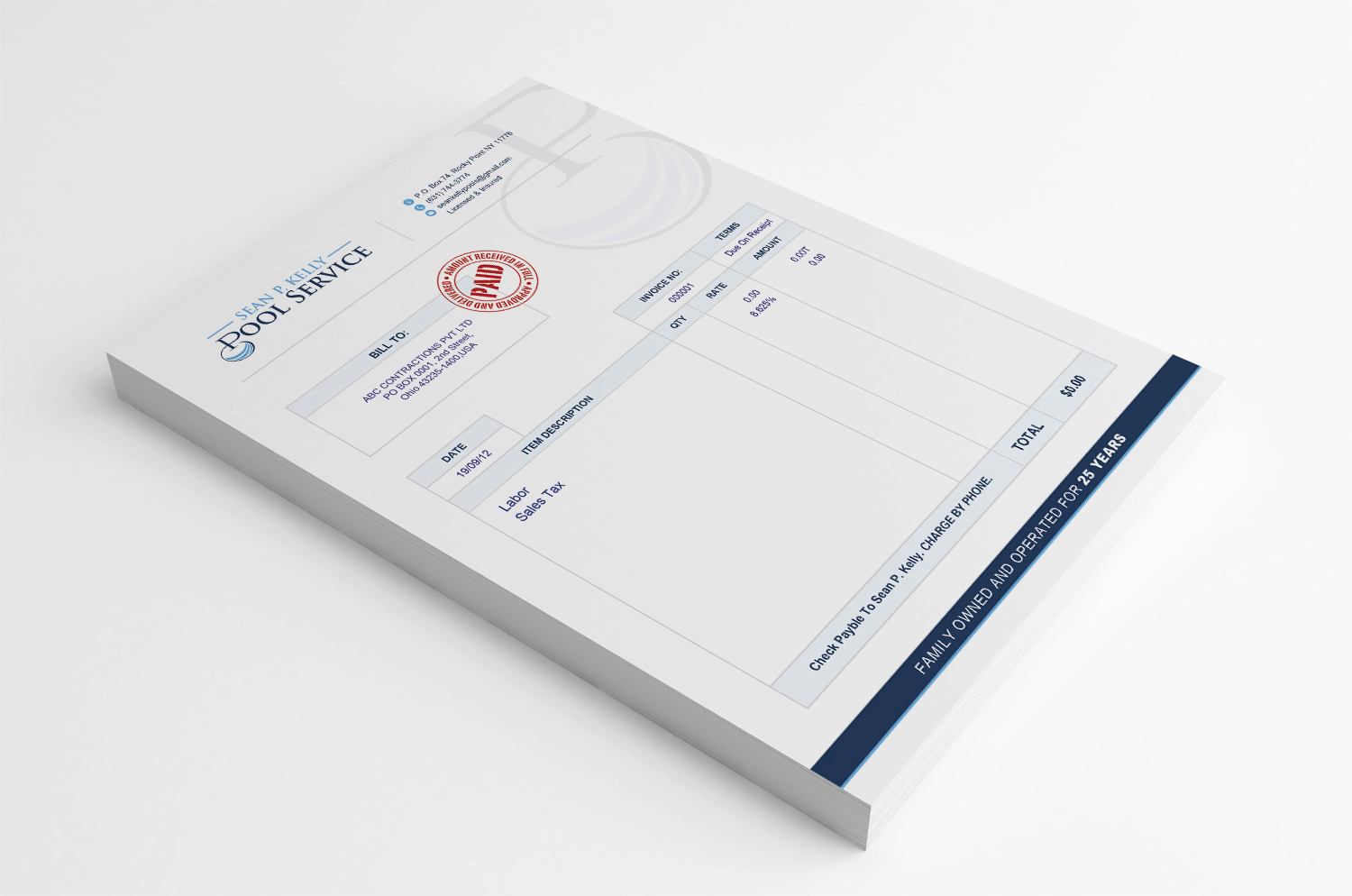 Letterhead Design by SL Designer for Sean P. Kelly Pool Service | Design #22562621