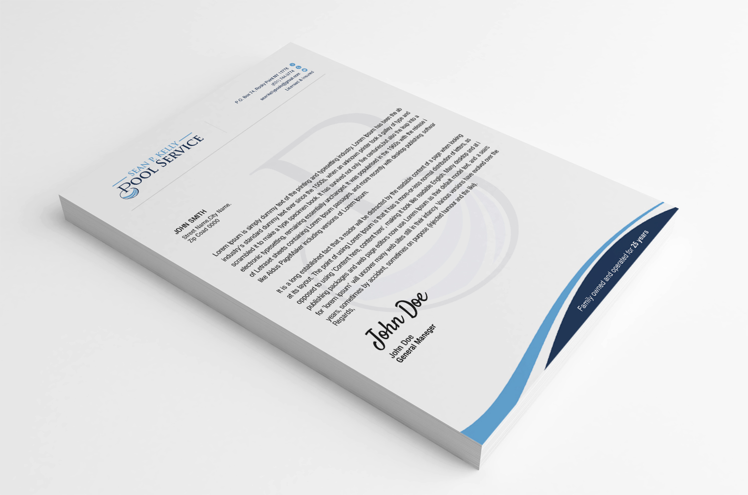 Diseño de Membrete por SL Designer para Sean P. Kelly Pool Service | Diseño #22562765