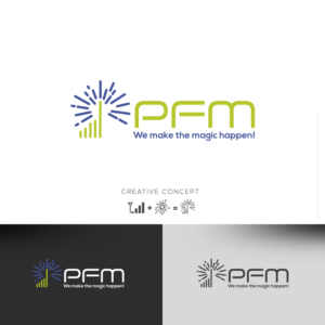 top line: PFM Tech      below: We make the magic happen! | Logo Design by rafaeldsgn
