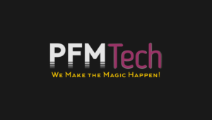 top line: PFM Tech      below: We make the magic happen! | Logo Design by k.a.n