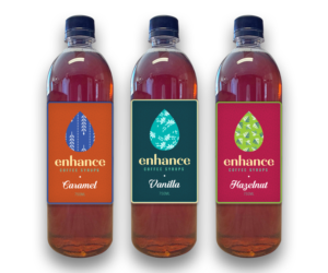 Enhance Coffee Syrups Vanilla (or Hazelnut, or Caramel) 750 ml | Logo Design by JACQUI