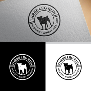 Three Leg Run around the top of the logo; Brewery Winery Meadery along the bottom of the logo spaced out; all in a circular pattern; A silhouette of Jack Russell Terrior dog in the center of the logo; all wording and dog picture in black; light green/sage background color with thin black edge for outside border | Logo Design by Graphic Bricks
