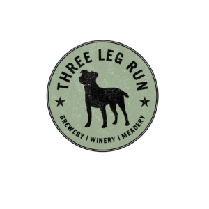 Three Leg Run around the top of the logo; Brewery Winery Meadery along the bottom of the logo spaced out; all in a circular pattern; A silhouette of Jack Russell Terrior dog in the center of the logo; all wording and dog picture in black; light green/sage background color with thin black edge for outside border | Logo Design by collinlevine