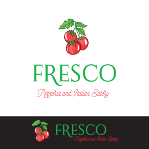 FRESCO (should be uppercase and green color text) underneath should say, Pizzeria and Italian Eatery (in red color text) | Logo Design by Samantha Ward Design