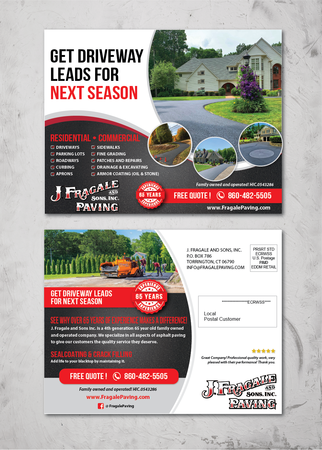 Postcard Design by alex989 for J. Fragale & Sons Paving | Design #22734048