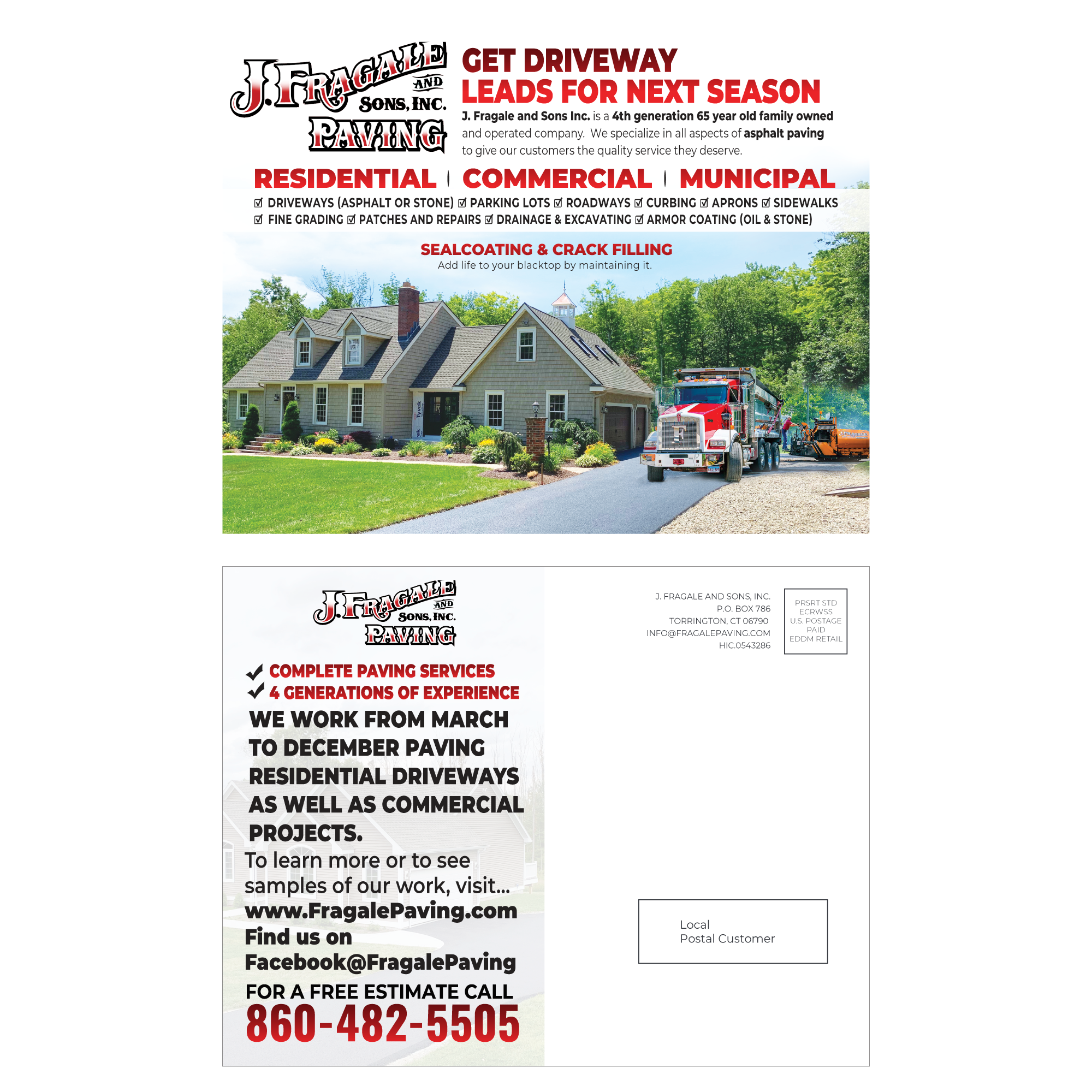 Postcard Design by fastdesign360 for J. Fragale & Sons Paving | Design #22776047