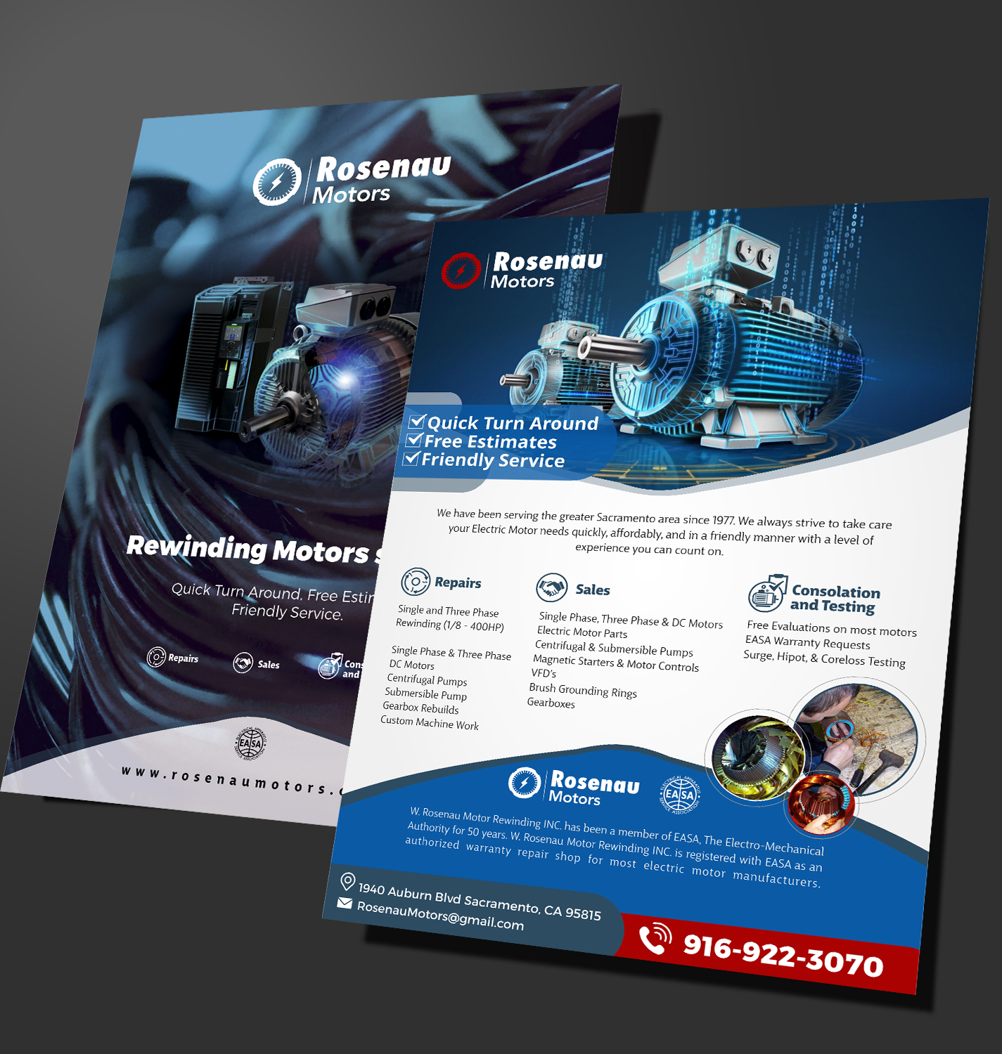 Flyer Design by angelcolmenares3 for W. Rosenau Motor Rewinding INC | Design #22740678