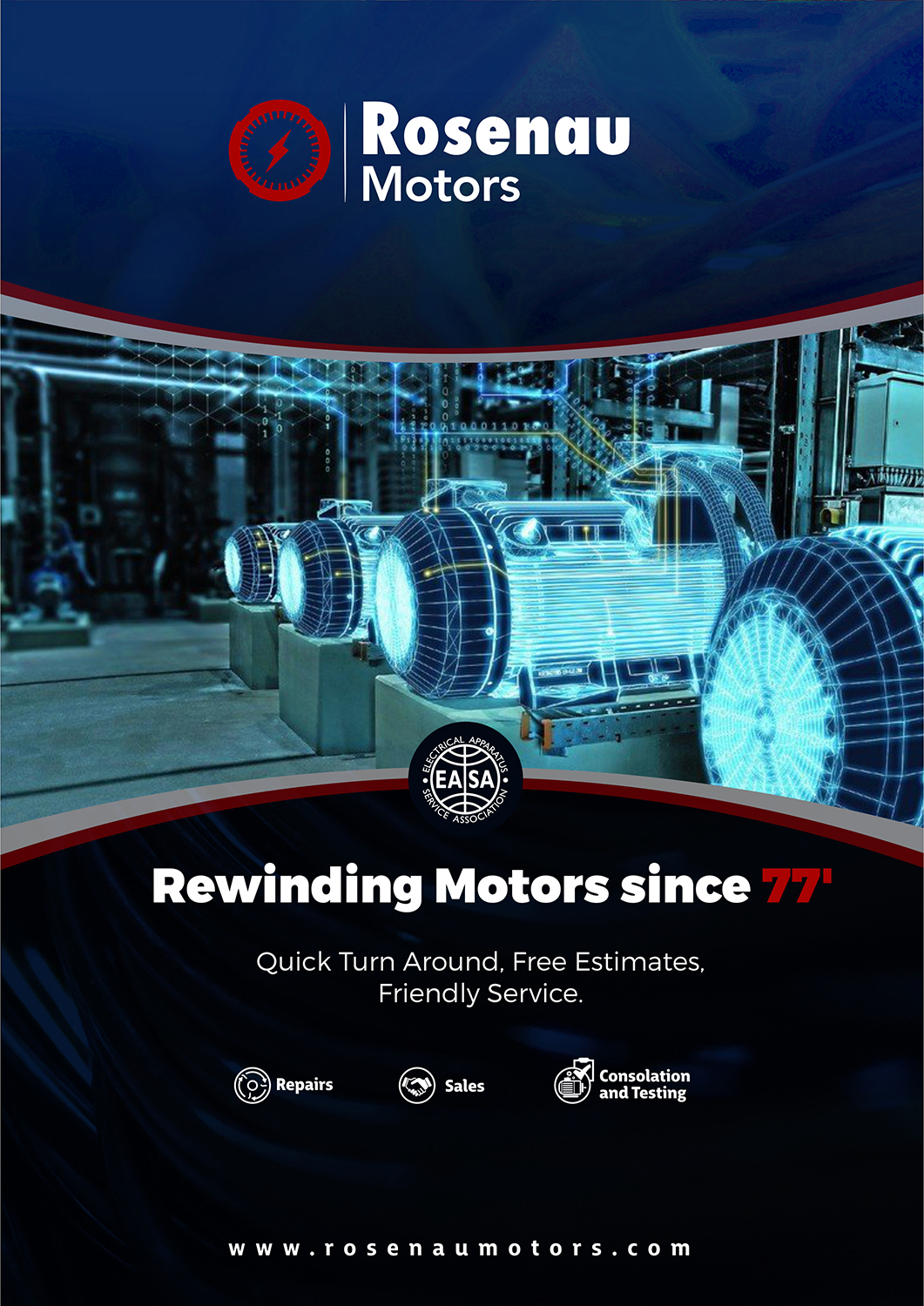 Flyer Design by angelcolmenares3 for W. Rosenau Motor Rewinding INC | Design #22740810