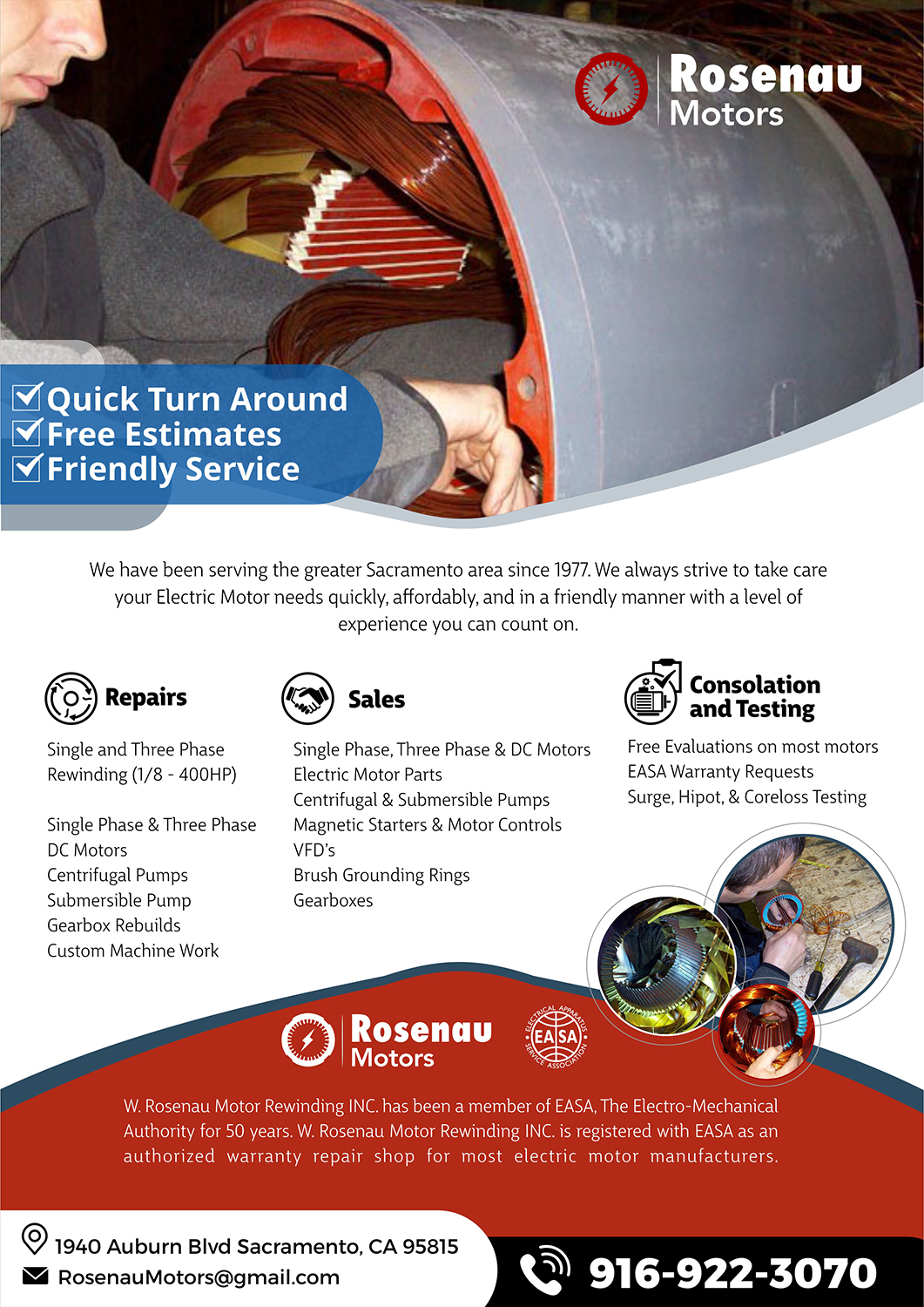 Flyer Design by angelcolmenares3 for W. Rosenau Motor Rewinding INC | Design #22742364