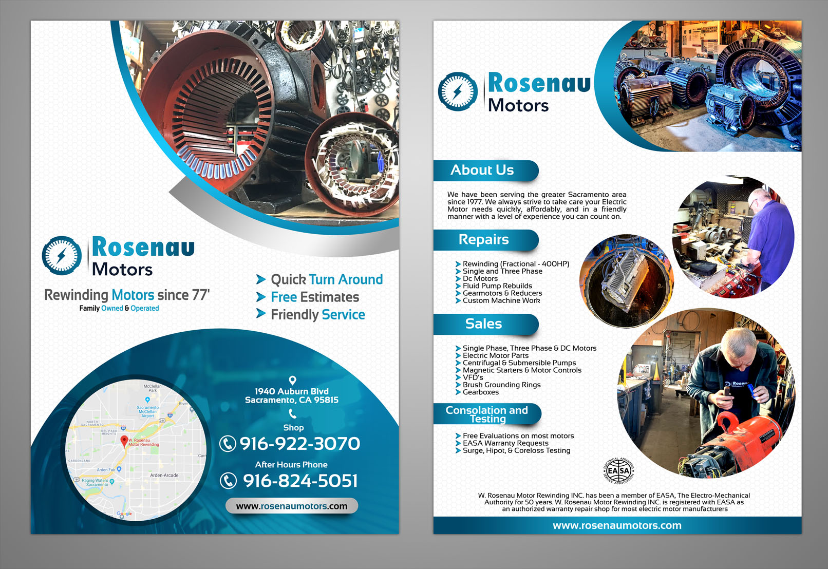 Flyer Design by Adnan.design for W. Rosenau Motor Rewinding INC | Design #22764411