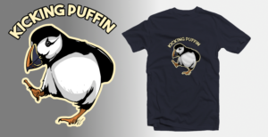 Kicking Puffin image T-shirt design | Diseño de Camiseta por Tomi Ax