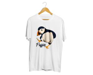 Kicking Puffin image T-shirt design | Diseño de Camiseta por Vallerie L.