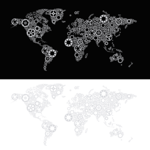 Moving World Map made from cogs! | Graphic Design by Luvinda