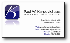 Design de Carte de Visite par Steven Hall pour Paul Karpovich, DDS | Design : #60826