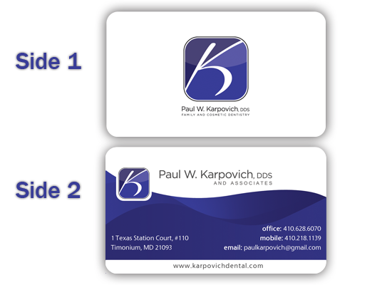 Diseño de Tarjeta de Presentación por k.a.d.a. designs para Paul Karpovich, DDS | Diseño #62720