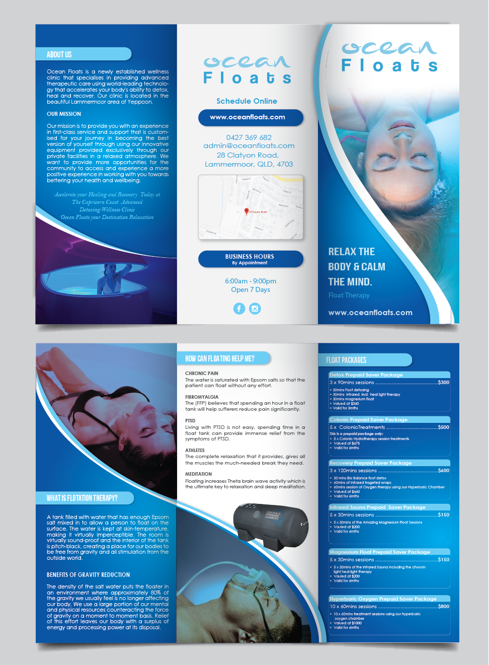 Brochure Design by alex989 for Ocean Floats  | Design #22853561