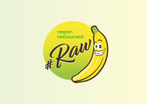 #Raw   ( text and a banana smiling under the text), we could try with more exotic fruits under the text ( max 3) | Logo Design by grrssn