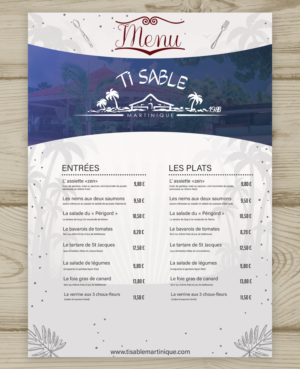 Restaurant Menu for beach club in Martinique | Design de Menu par hassan karrach