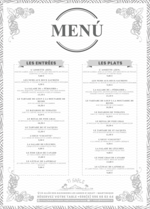 Restaurant Menu for beach club in Martinique | Menu Design by HeshanKavinda