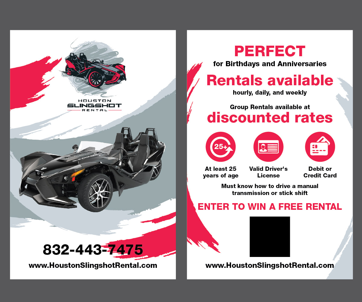 Flyer Design by Isnah Logo for Houston Slingshot Rental | Design #22905498