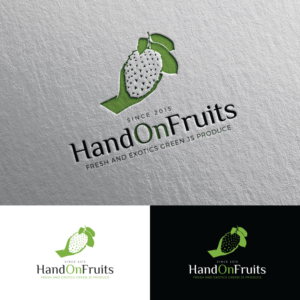 Name : HandOnFruits  Slogan : fresh and exotics Green Js Produce since 2015 | Logo Design by Rii