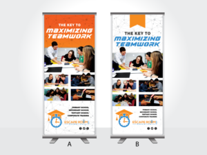 Pull-Up Banner for creating escape room themed engaging learning experiences | Messestand-Design von joey light