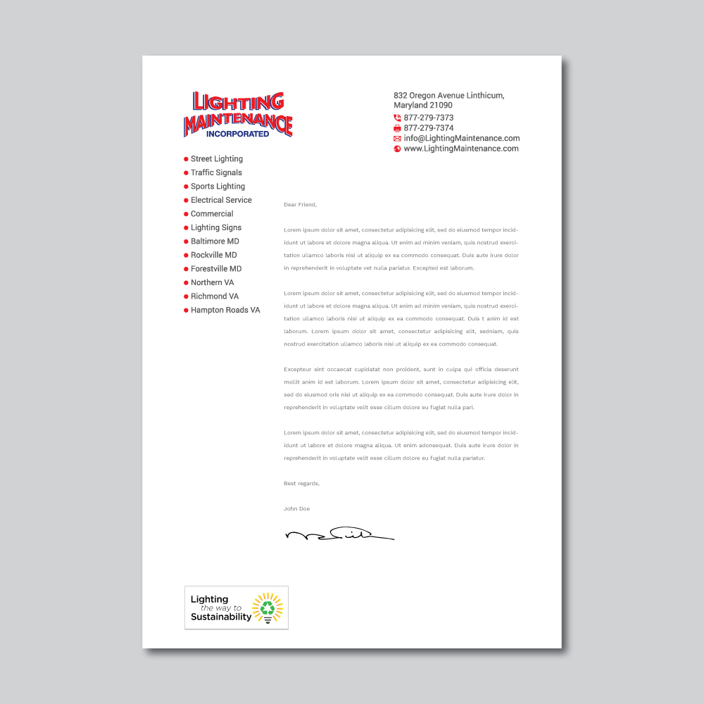 Letterhead Design by R.design for Lighting Maintenance Inc | Design #22994501