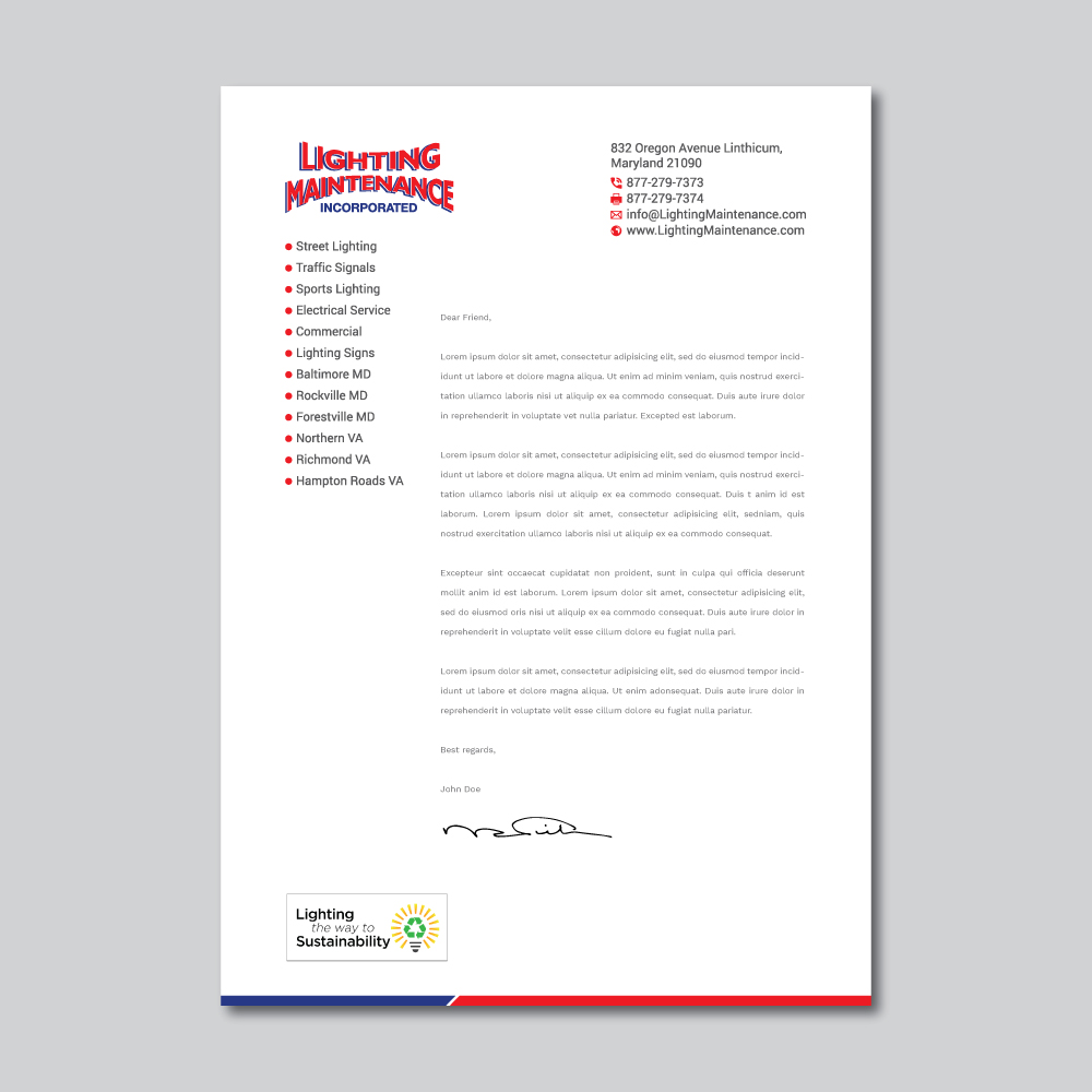 Letterhead Design by R.design for Lighting Maintenance Inc | Design #22994521