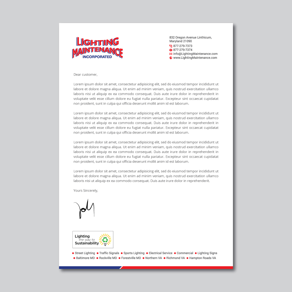 Letterhead Design by R.design for Lighting Maintenance Inc | Design #22994567
