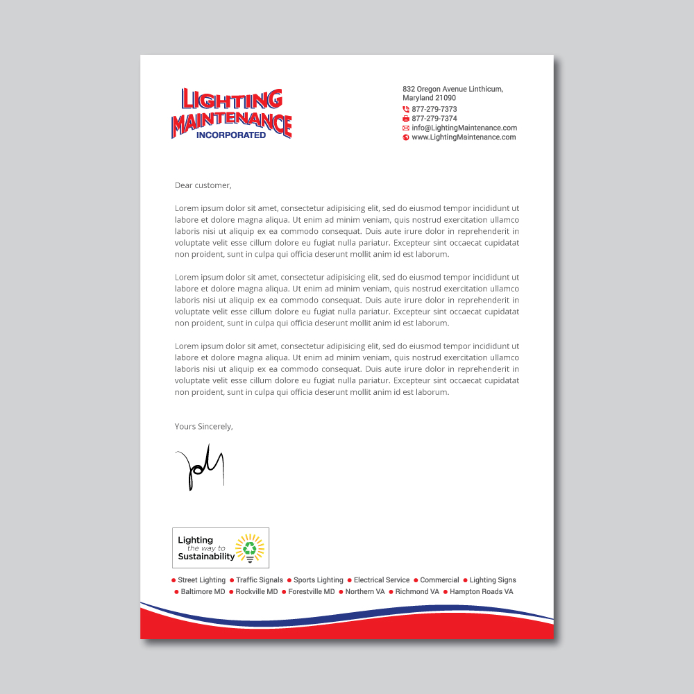 Letterhead Design by R.design for Lighting Maintenance Inc | Design #22994614