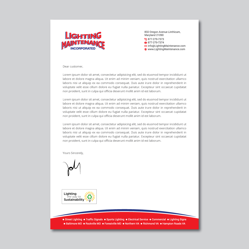Letterhead Design by R.design for Lighting Maintenance Inc | Design #22994630